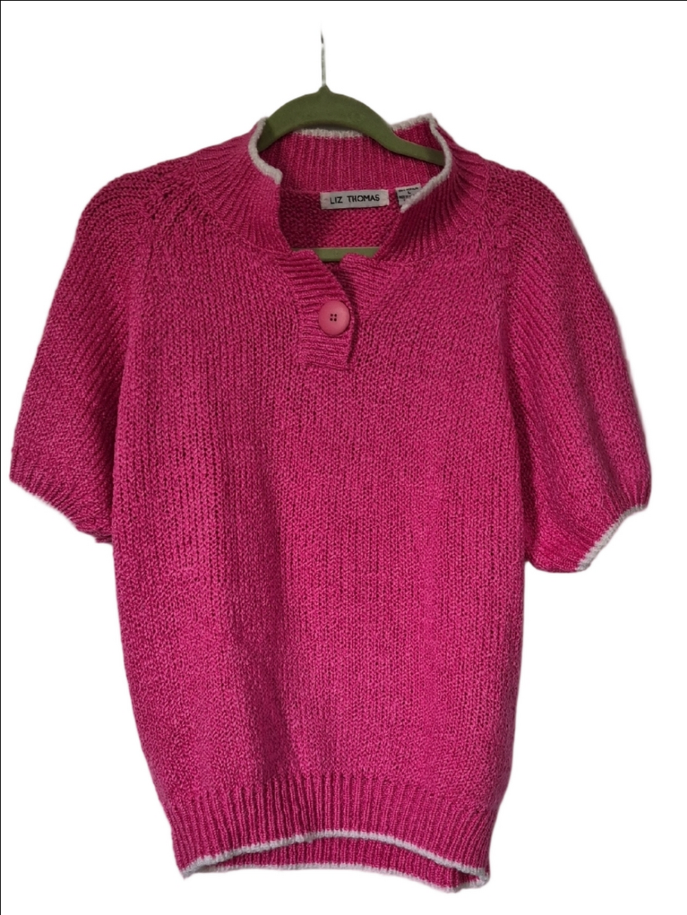 Vintage Pink Short Sleeve Crew Polo Sweater Grannycore Cottagecore 80s Large